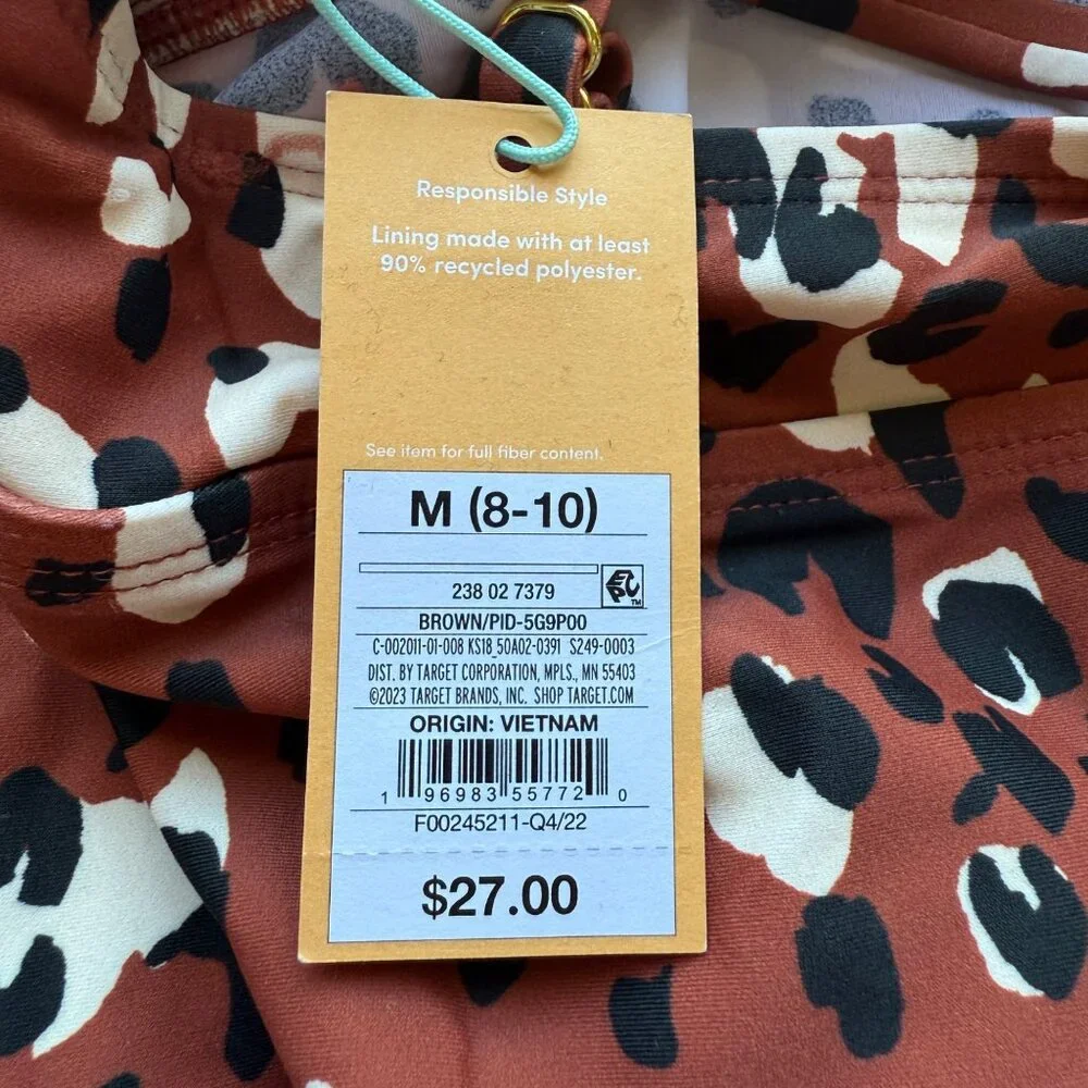 Kona Sol Womens Leopard Print Tankini Top Medium Nylon Spandex Recycled